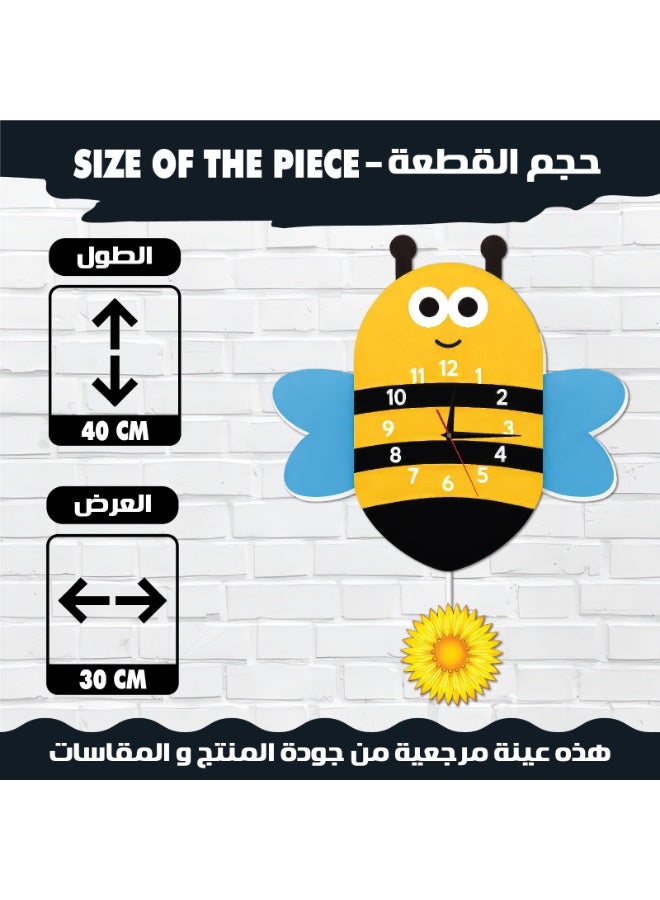 A bee-shaped pendulum wall clock that combines modern design and bright colors, with a silent movement and excellent quality, adds an attractive decorative touch to any space. - Image 3
